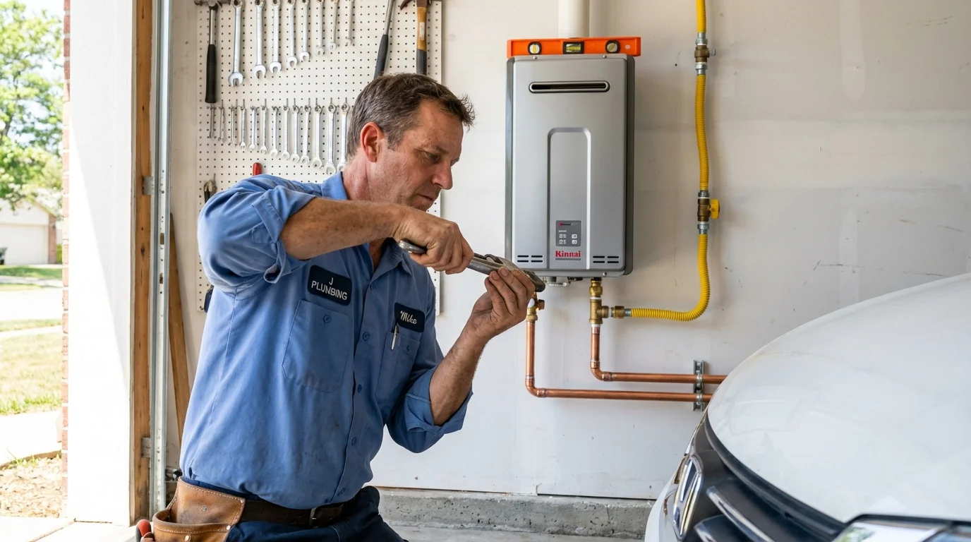 Tankless water heater installation by a Johns Plumbing LLC plumber in Perkins